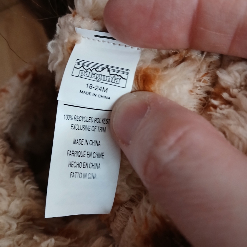 PATAGONIA Baby Furry Friends Fleece HatCream Brown Size 18-24 Months Spotted - Picture 6 of 7